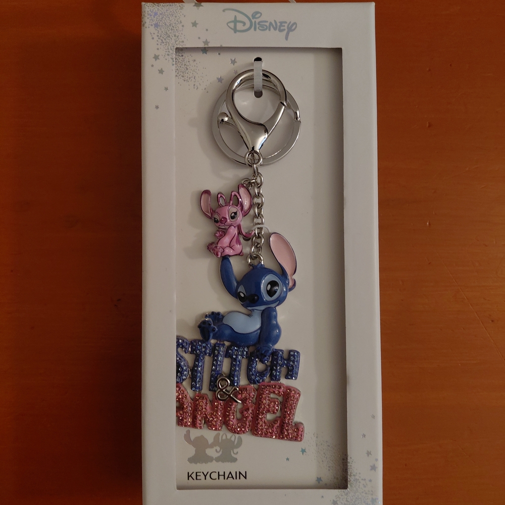 Disney Blue and Pink Stitch & Angel Keychain